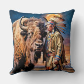 バイソンと先住民アメリカのチーフ クッション (裏面)