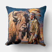 バイソンと先住民アメリカのチーフ クッション (正面)