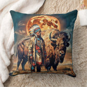 バイソンと先住民アメリカのチーフ クッション (ブランケット)