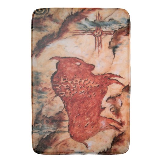 バイソンの岩石彫刻のネイティブアメリカンのバス・マット バスマット (正面縦)