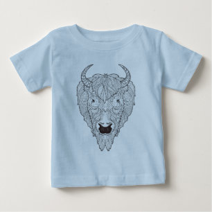 バイソンの頭部の落書き ベビーTシャツ