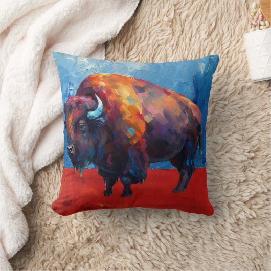 バイソンカラフルバッファロモダン抽象芸術絵画ズ クッション (ブランケット)