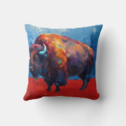 バイソンカラフルバッファロモダン抽象芸術絵画ズ クッション (裏面)