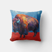 バイソンカラフルバッファロモダン抽象芸術絵画ズ クッション (正面)