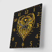 バイソンバッファローイラストレーションインハートシェイプデザイン スクエア壁時計 (傾斜)