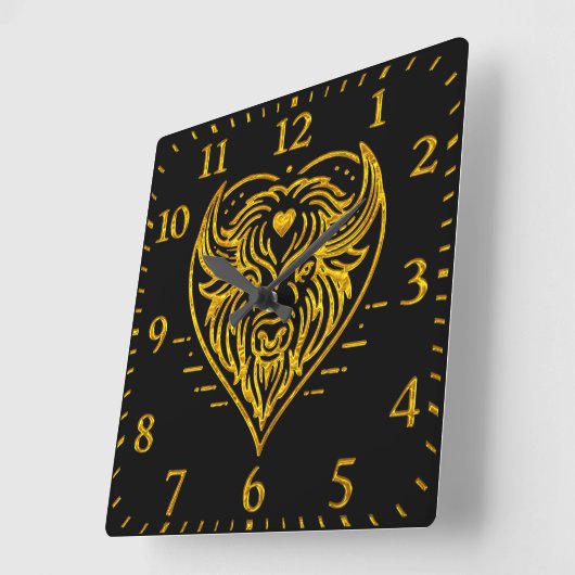 バイソンバッファローイラストレーションインハートシェイプデザイン スクエア壁時計 (傾斜)