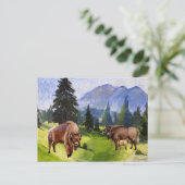 バイソンバッファローウォーターカラー風景 シーズンポストカード (スタンド正面)