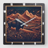 バイソンバッファローシテラルバイソン スクエア壁時計 (正面)