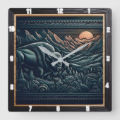 バイソンバッファローツールバイソンサンセット スクエア壁時計 (正面)