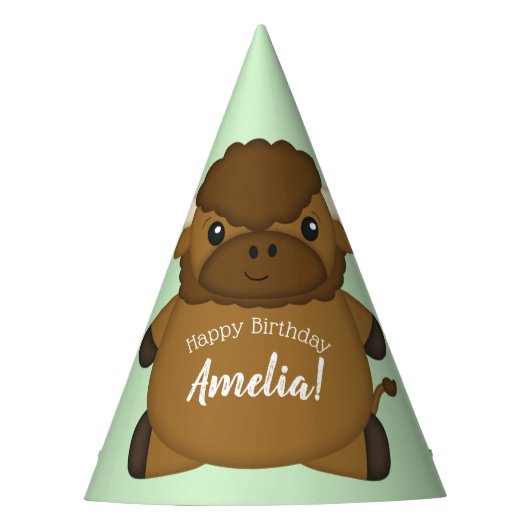 バイソンバッファローバースデーパーティーグリーン パーティーハット (正面)