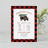バイソンバッファロープレイドクリスマスツリーホリデーパーティー 箔招待状 (立ち正面)