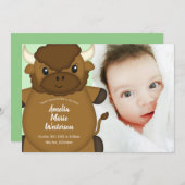 バイソンバッファローベビーシャワーグリーン 招待状 (正面/裏面)