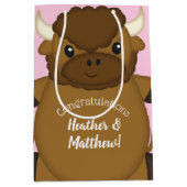 バイソンバッファローベビーシャワーピンク ミディアムペーパーバッグ (正面)