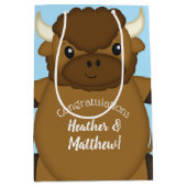 バイソンバッファローベビーシャワーブルー ミディアムペーパーバッグ (正面)