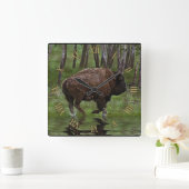 バイソンランニング恋人のデザインバッファロー&フォレスト スクエア壁時計 (ホーム)