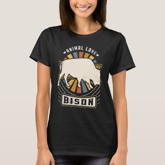 バイソンヴィンテージクラシックレトロ動物 Tシャツ (正面)