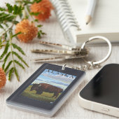 バイソン場面ヴィンテージ旅行ポスター キーホルダー (正面右)