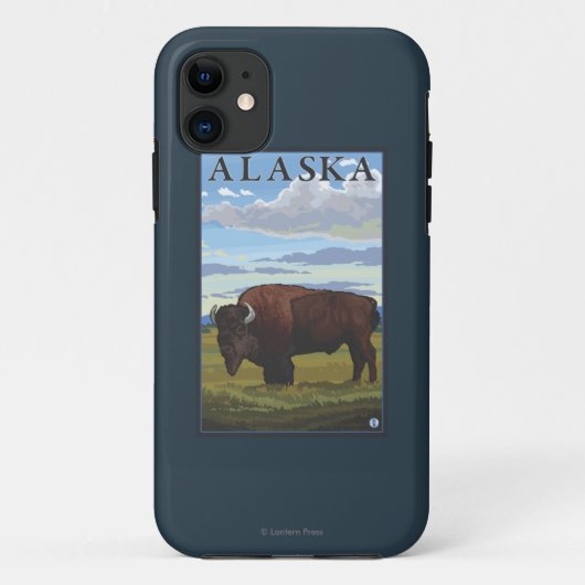 バイソン場面ヴィンテージ旅行ポスター Case-Mate iPhoneケース (裏面)