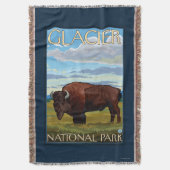 バイソン場面-グレーシャー国立公園、MT スローブランケット (正面縦)