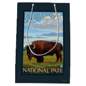 バイソン場面-グレーシャー国立公園、MT ミディアムペーパーバッグ (裏面)