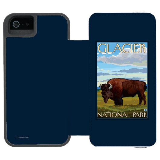 バイソン場面-グレーシャー国立公園、MT INCIPIO iPhoneウォレットケース (フォリオオープン)
