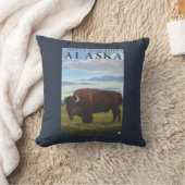 バイソン場面-デルタの接続点、アラスカ クッション (ブランケット)