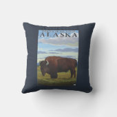 バイソン場面-デルタの接続点、アラスカ クッション (裏面)
