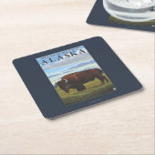 バイソン場面-デルタの接続点、アラスカ スクエアペーパーコースター (アングル)