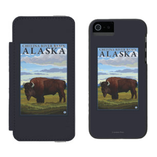 バイソン場面- Chitinaの河川流域、アラスカ iPhone SE/5/5sウォレットケース