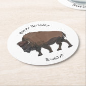 バイソン漫画イラストレーション ラウンドペーパーコースター (アングル)