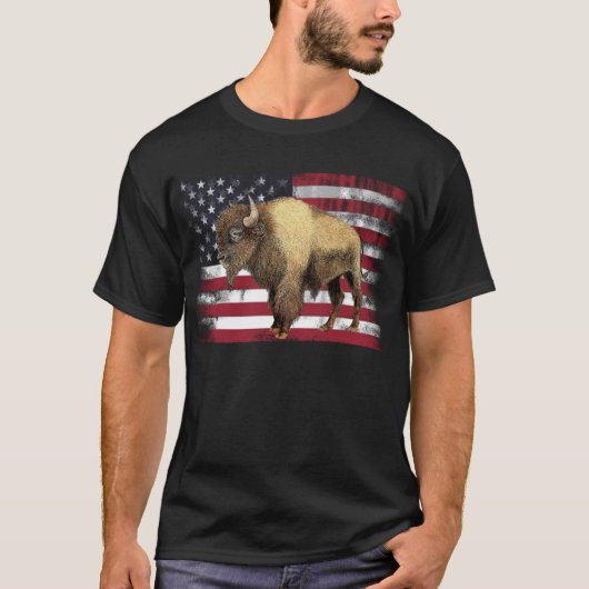 バイソン米水牛アメリカ国旗USA Tシャツ (正面)