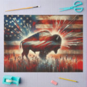 バイソン素朴デコページ付きアメリカ国旗 薄葉紙 (クラフト)