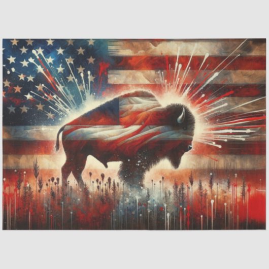 バイソン素朴デコページ付きアメリカ国旗 薄葉紙 (正面)