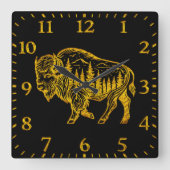 バイソン・イン・ア・フォレストイラストレーション スクエア壁時計 (正面)