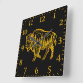 バイソン・イン・ア・フォレストイラストレーション スクエア壁時計 (傾斜)