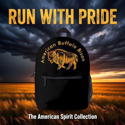 バイソン・イン・ア・フォレストイラストレーション プリントバックパック