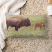 バイソン&カーフイエローストーン国立公園 ランバークッション (ブランケット)