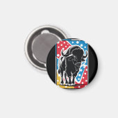 バイソン – バッファローアポップ・アートのートヴィンテージレトロ マグネット (正面/裏面)