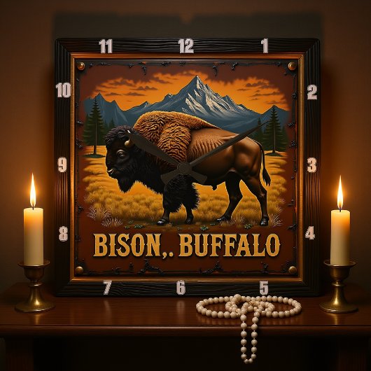 バイソン・バッファロー・イン・ザ・ワイルド スクエア壁時計