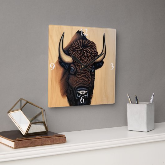 バイソ威厳のあるン – 力と自由の象徴 スクエア壁時計 (オフィス)