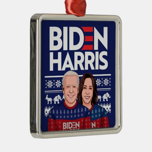 バイデン氏ハリス醜いセーターのカード メタルオーナメント (右)