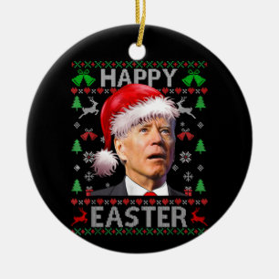 バイデン氏混乱おもしろいハッピーイースター醜いクリスマスT セラミックオーナメント