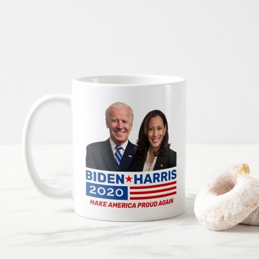 バイデン氏・ハリス2020年選挙赤白青付き/写真 コーヒーマグカップ (ドーナツ)