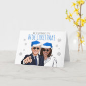 バイデン氏・ハリス:ブルークリスマスの夢を見ている カード (黄色い花)