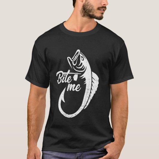 バイトしてやる ジョーク 釣り好き 釣り人 フレーズ Tシャツ (正面)