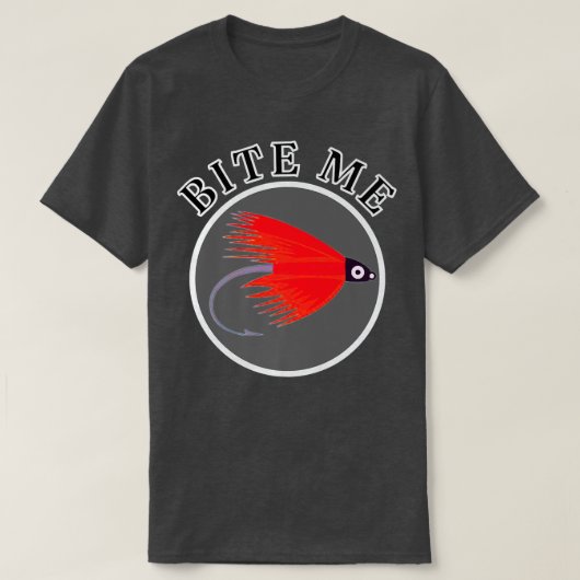 バイトミー魚釣りフライおもしろい Tシャツ (デザイン正面)