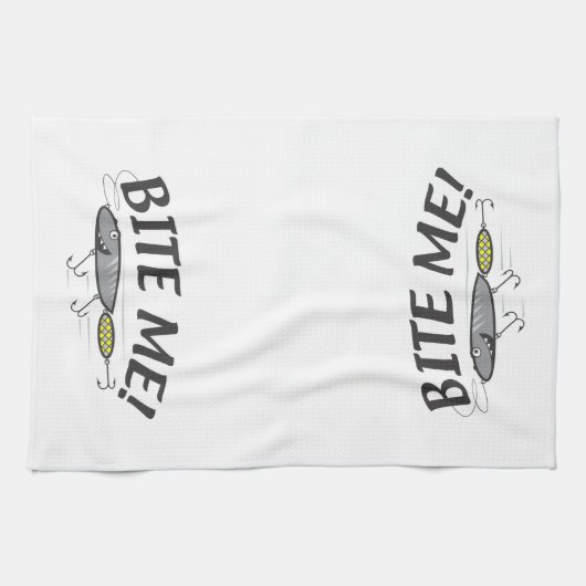 バイトme魚釣りフックユーモア キッチンタオル (横)