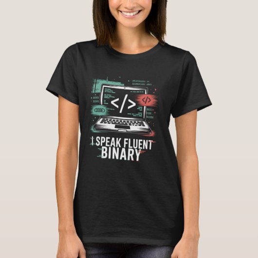 バイナリが流暢に話せる面白いコーディングプログラマー Tシャツ (正面)