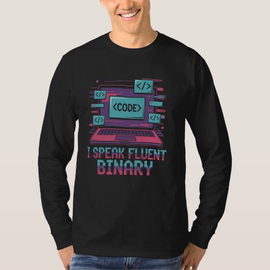 バイナリを流暢に話す おもしろい コード プログラマー Tシャツ (正面)