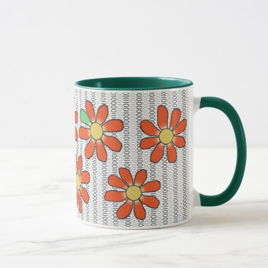 バイナリコード上の花オレンジ緑 マグカップ (右)